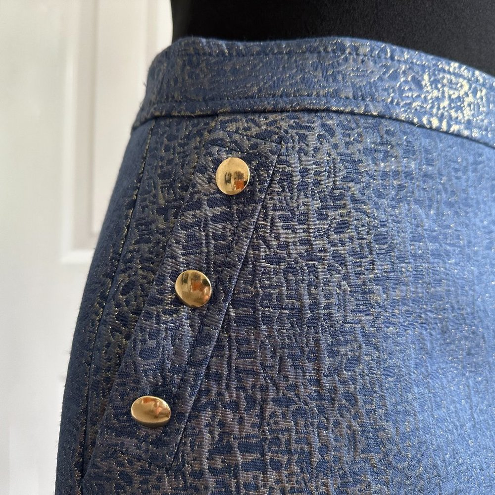 NWT Banana Republic Heritage Mini Skirt Metallic Gold Blue Size 6 Lined Pockets